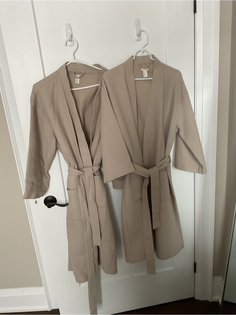 His & Hers Waffle-Knit Light Beige Robe with Self-Tie Belt